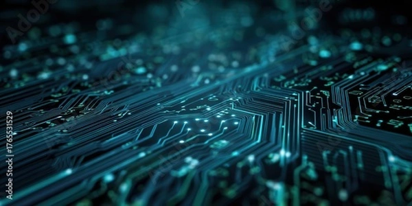 Fototapeta Abstract Circuit Board with Glowing Lines Dots