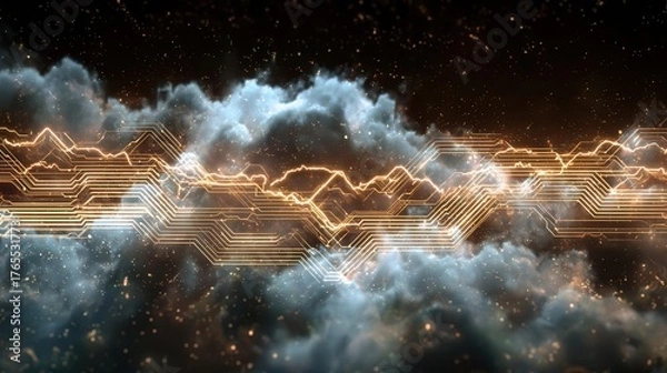 Fototapeta Abstract Circuitry and Clouds Technology, Data Visualization, and Space