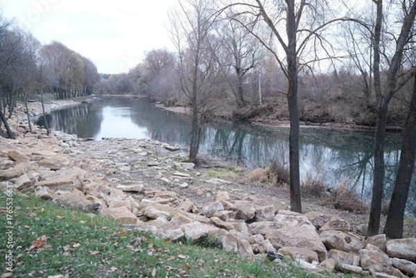 Fototapeta Blue river in autumn 