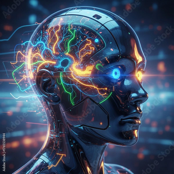 Fototapeta Human head blending with the universe in a surreal futuristic concept.