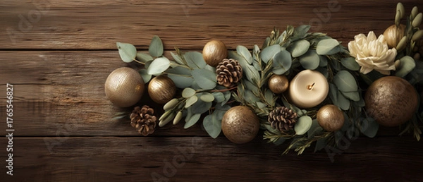 Fototapeta top view of sustainable rustic christmas decor