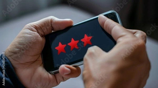 Fototapeta Negative customer experience illustrated by one star rating and frustrated feedback on mobile device