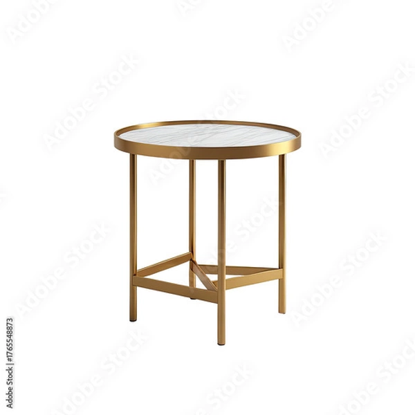 Obraz Modern, round side table featuring a marble top and gold metal legs
