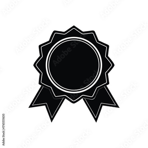 Fototapeta Black Silhouette Award Ribbon With Circle And Ribbons On White Background rosette medal