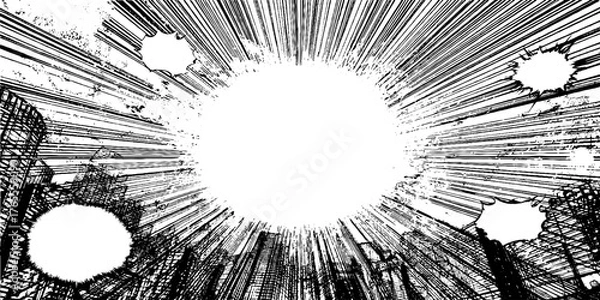 Fototapeta Dynamic black and white circular motion lines with perspective burst effect