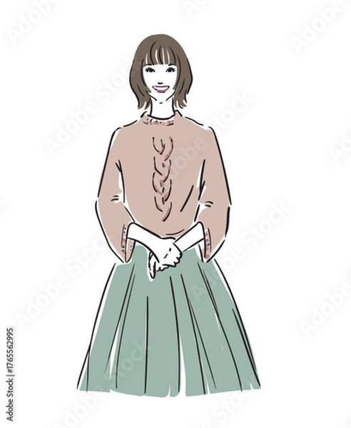 Obraz カジュアルファッションのボブヘア可愛い女性