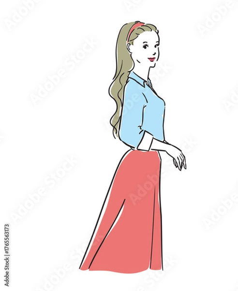 Obraz レトロファッションのロングヘアフェミニンな女性