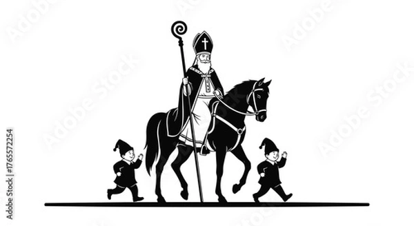 Obraz Saint Nicholas on horseback with two helpers.