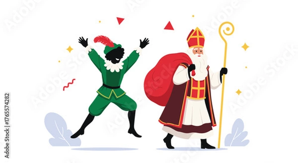 Obraz Sinterklaas and Zwarte Piet Celebrating Sinterklaas Eve.