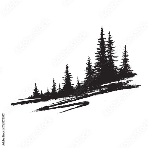 Obraz black and white pine trees