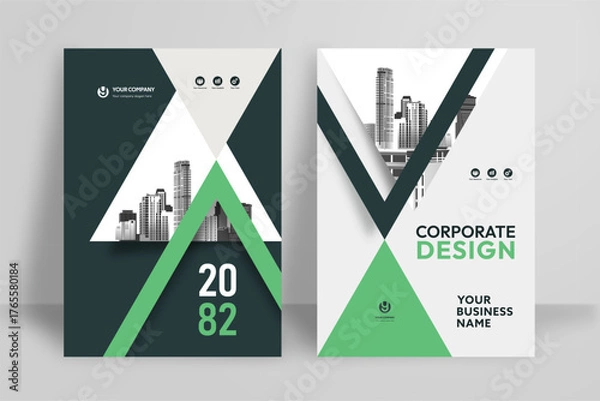 Obraz Business Report Cover Template – Green Geometric Layout (A4)