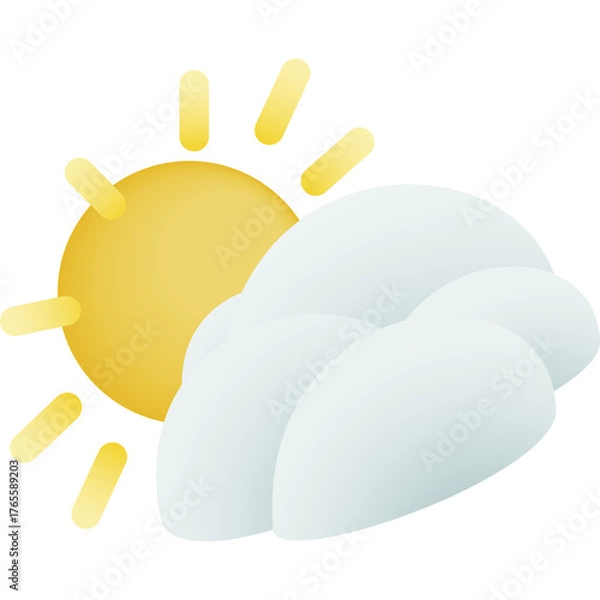 Obraz Cartoon Sun Behind Cloud Weather Icon With Transparent Background Simple Flat Design Illustration