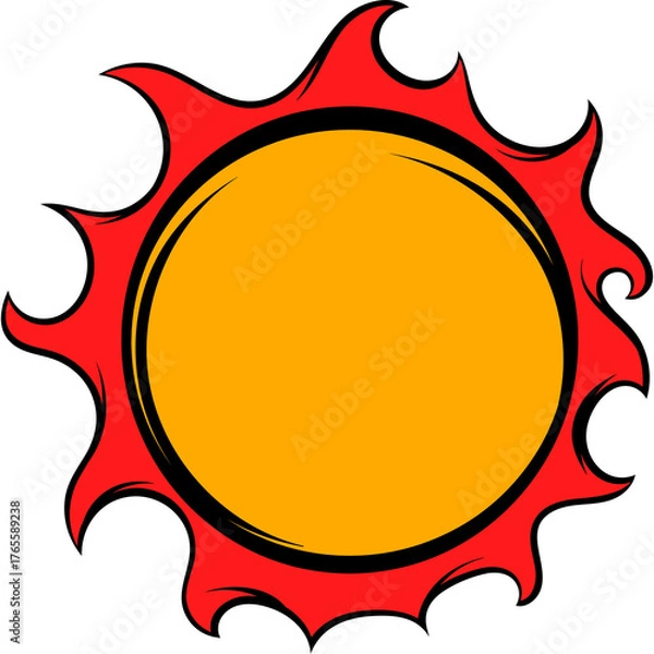 Obraz Cartoon Sun With Red Flames And Orange Center Isolated On Transparent Background Simple Style Illustration