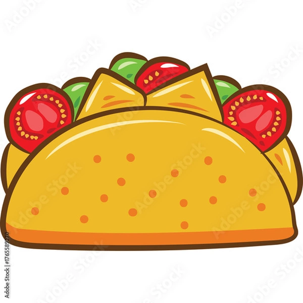 Obraz Cartoon Taco With Golden Shell Filled With Tomatoes Lettuce And Cheese On A Transparent Background