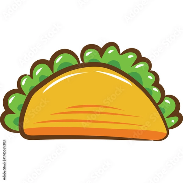 Obraz Cartoon Taco With Green Lettuce Filling And Yellow Shell Illuminated By Soft Light Isolated On Transparent Background