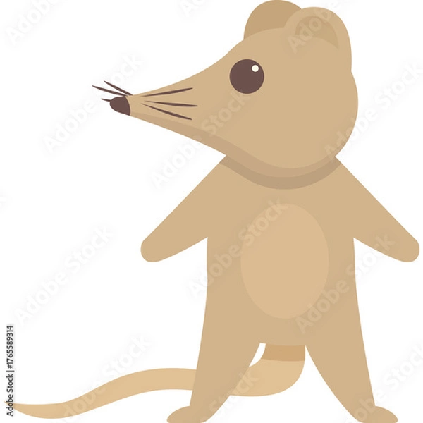 Obraz Cartoon Tan Mouse Standing with Long Tail and Whiskers on Transparent Background