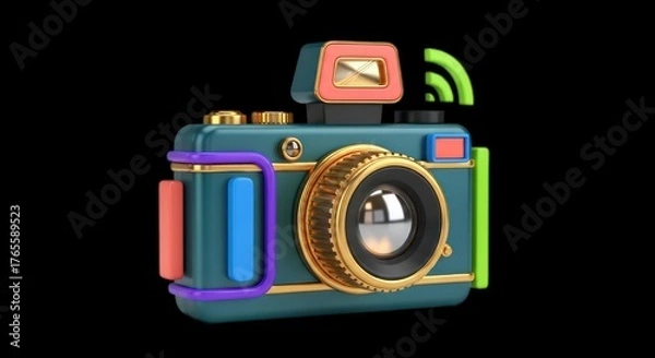 Obraz Retro Digital Camera with Wi-Fi Symbol.