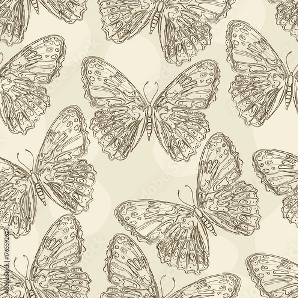 Fototapeta Vector seamless pattern design with hand drawn butterflies