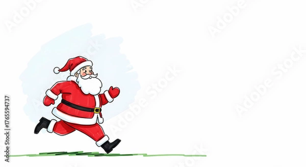 Fototapeta Santa Claus running cheerfully on green grass in a festive scene  