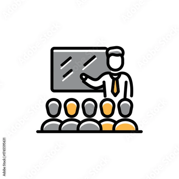 Fototapeta 
An icon depicting an AI teacher presenting on a blackboard to students, with a simple and minimalistic design.