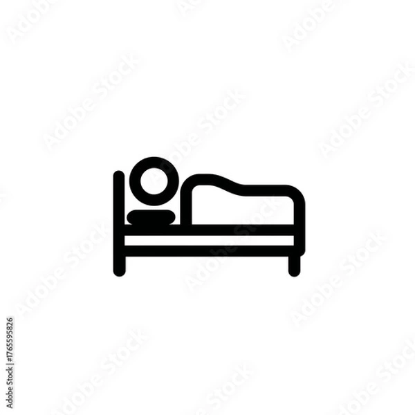 Fototapeta 
Simple, solid black vector icon of a person sleeping on a bed, against a white background. The design should be minimalistic and simple, with clean lines.