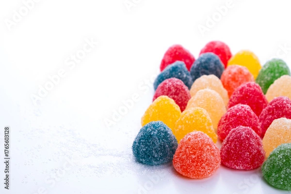 Fototapeta A pile of sugary jelly beans in different colors and flavors. Unhealthy junk food.