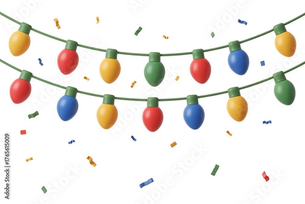 Fototapeta Colorful string lights with yellow, red, blue, and green bulbs, festive and celebratory atmosphere.
