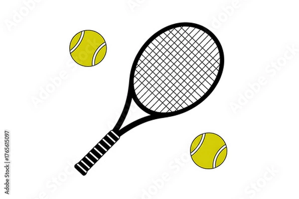 Fototapeta Tennis racket and balls, ready for a game, showcasing sport and recreation activity.