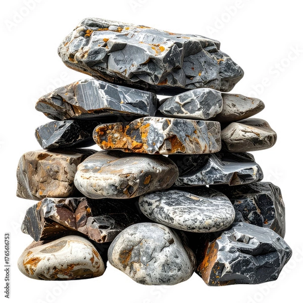 Fototapeta A stacked pile of various shaped gray and beige weathered stones