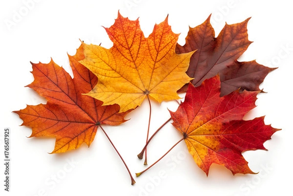 Fototapeta Vibrant autumn maple leaves in warm hues of red, orange, and yellow capture the essence of fall's colorful transition beautifully.