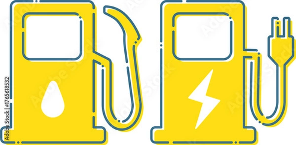 Fototapeta 未来のエネルギー – ガソリンと電気の給油スタンド