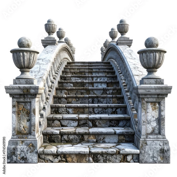 Fototapeta Ornate stone bridge with stairs and sculpted urns, against black background