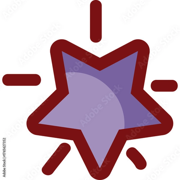 Fototapeta A stylized purple star with a dark red outline and radiating light effect on a transparent background, abstract graphic element