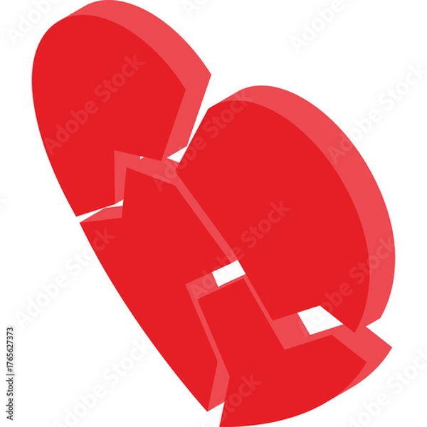 Fototapeta A Stylized Red Broken Heart Symbol With Jagged Edges Cast In 3D Form Against A White Background Representing Heartbreak And Sadness