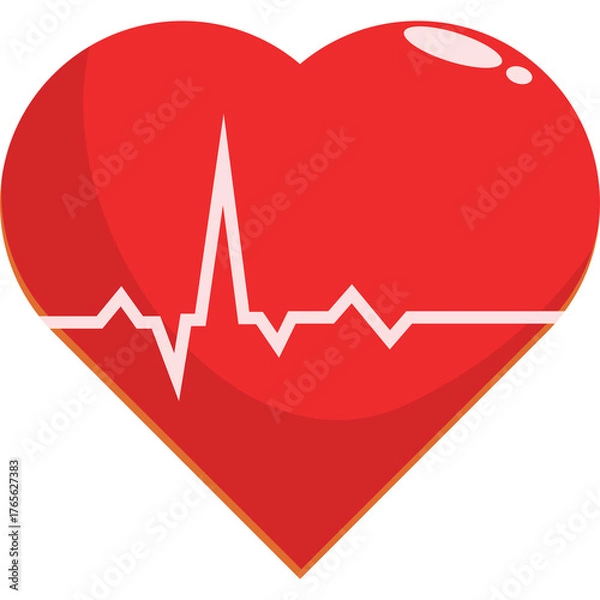 Fototapeta A Stylized Red Heart Shape With A White EKG Line Graphic Overlay Symbolizing Heart Health And Cardiology Against A Transparent Background