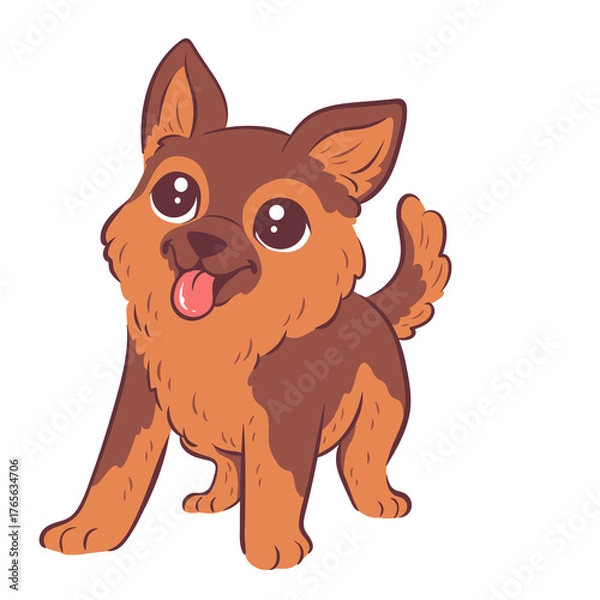 Fototapeta Charming Cartoon German Shepherd Puppy With Big Eyes Panting Happy Tongue Out Adorable Pet Illustration Isolated On White Background