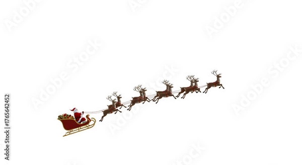 Obraz Santa’s Sleigh with Reindeer, isolated on transparent background