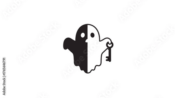 Obraz Monochrome ghost holding a key vector illustration isolated on white background
