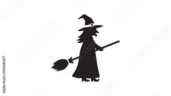 Obraz Silhouette of a witch with a broom vector illustration for Halloween design isolated on wh