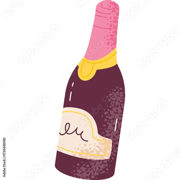 Fototapeta A Textured Illustration Of A Wine Bottle With A Pink Cap And A Light Beige Label Set Against A Transparent Background Ideal For Celebratory Designs