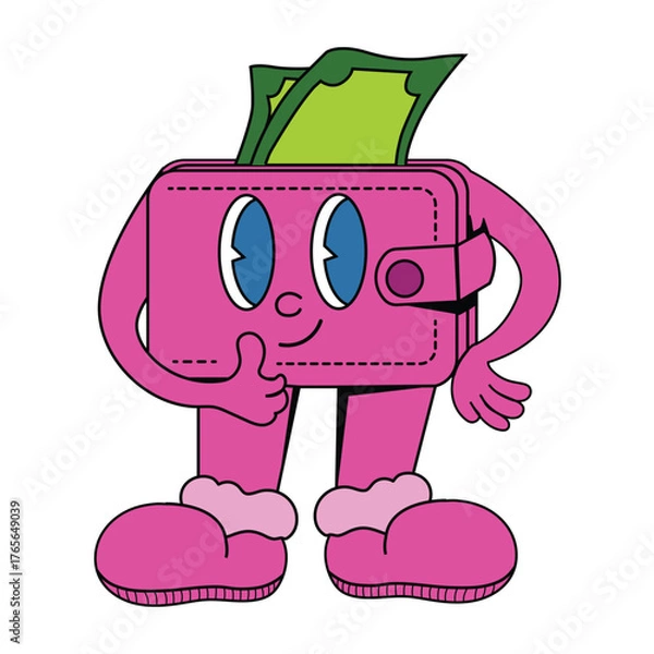 Fototapeta Happy pink wallet character giving thumbs up