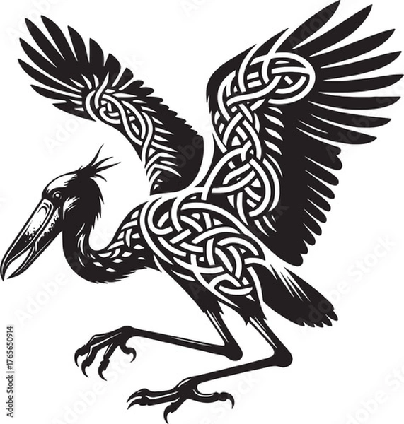 Obraz Detailed Black and White Illustration of a Celtic-Inspired Bird