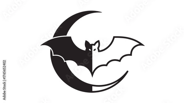 Obraz Bat and crescent moon vector illustration Halloween concept isolated on white background