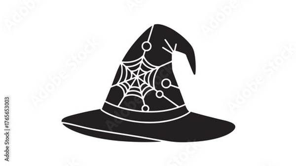 Obraz Witch hat with spiderweb vector icon Halloween symbol in flat design isolated on white bac