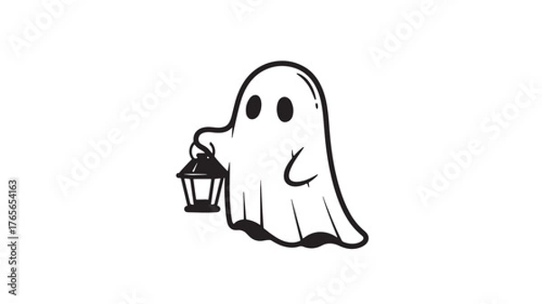 Obraz Cute ghost holding a lantern vector illustration for Halloween isolated on white