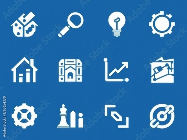 Fototapeta Modern business icons representing strategy, growth, and innovation for professional presentations and web design