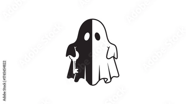 Obraz Ghost holding a key split design vector illustration for logo or branding