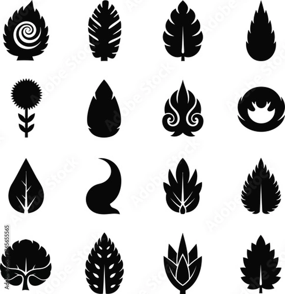 Fototapeta Stylized Black Leaf Silhouette Vector Collection