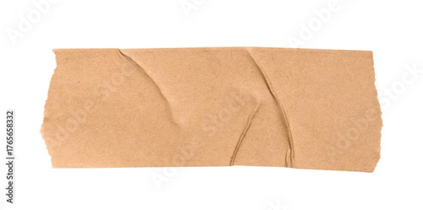 Fototapeta Crumpled brown adhesive craft washi tape strip with ripped edges, a textured element for graphic background design isolated transparent