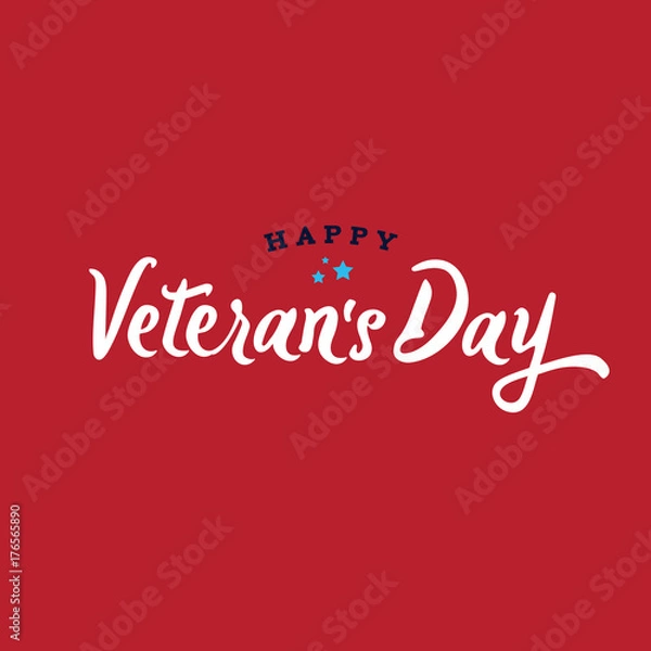 Obraz Happy Veteran's Day Text Over Red Background, Vector Illustration